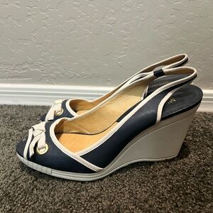 Michael Kors Navy and Cream Wedge Sandals